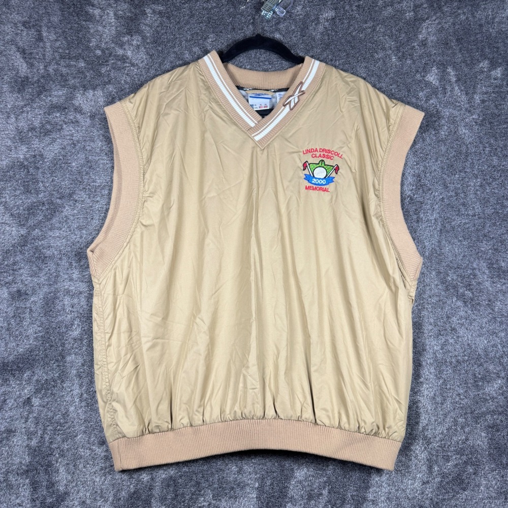 Vintage Reebok Golf Vest Mens XL Tan Windbreaker Linda Driscoll Classic 2000